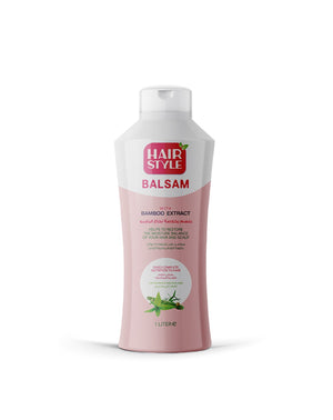 Hair balm bottle with bamboo extract on a white background
