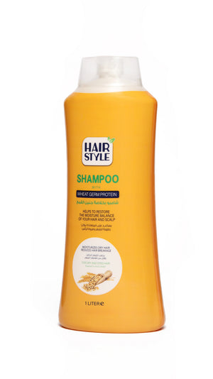 Hairstyle shampoo with wheat germ bottle