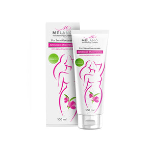 Melano whitening cream tube and packaging on a white background