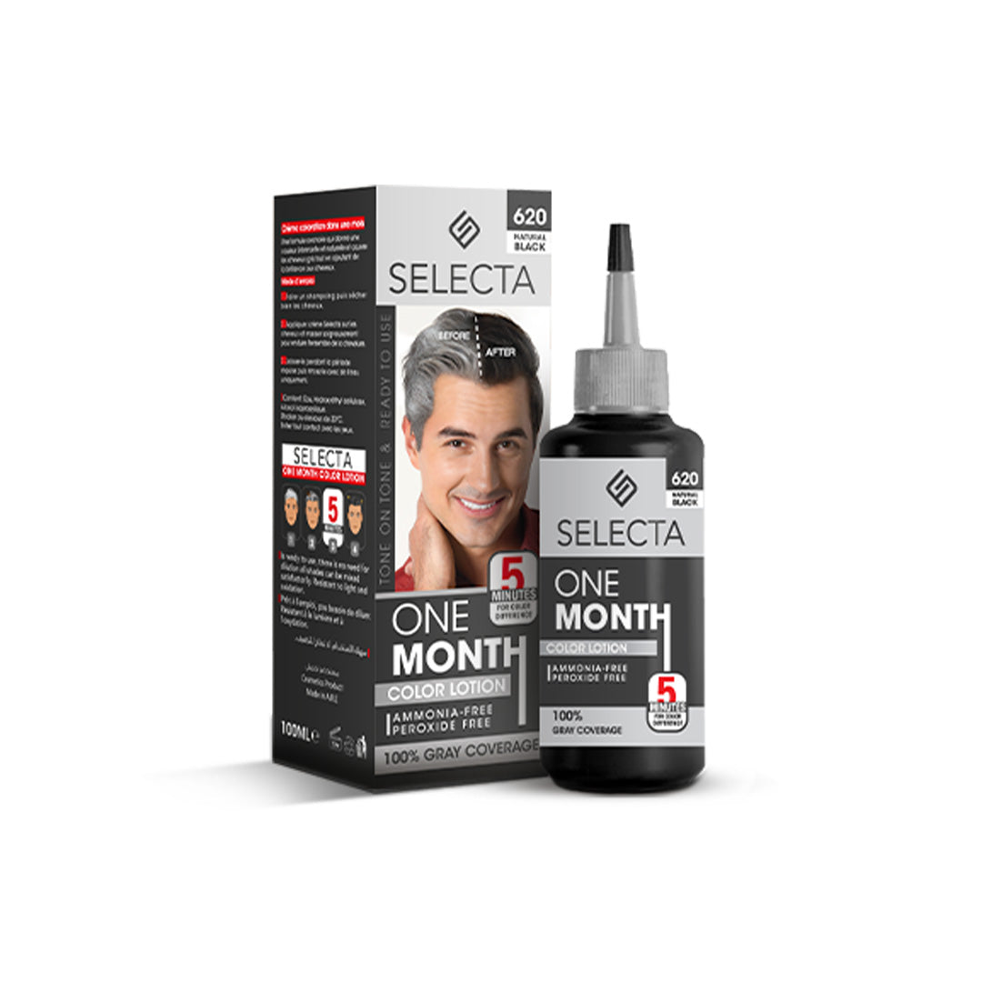 Selecta hair color lotion packaging with bottle and box on a white background
