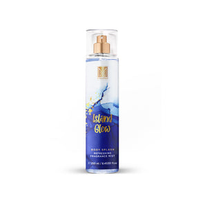 Body splash bottle labeled 'Island Glow' on a white background