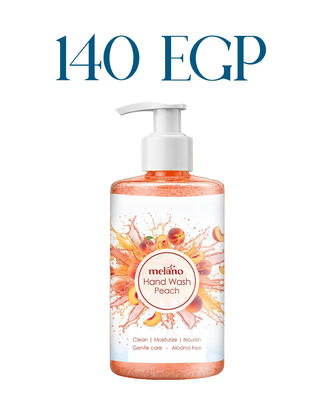 Melano Peach Hand Wash on a white background