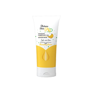 Melano melo ply intimate lubricant gelcontainer with banana flavor on a white background