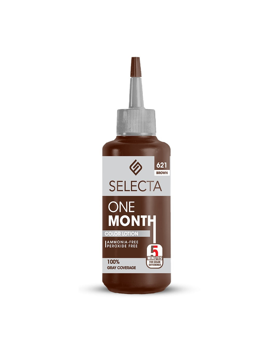 Selecta One Month hair color bottle in brown on a white background