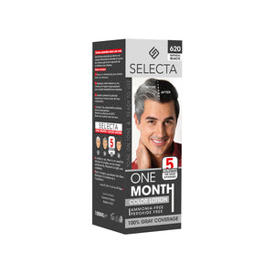 Selecta hair color lotion packaging with a man's face on a white background