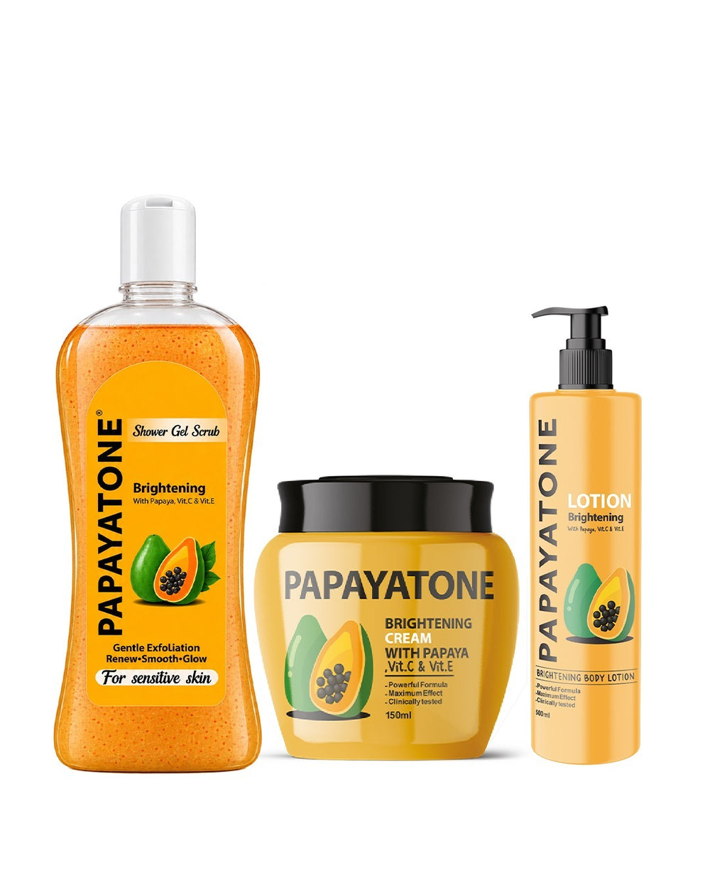 Papayatone Brightening & Even Skin Tone Set – Cream, Body Lotion & Shower Gel Scrub