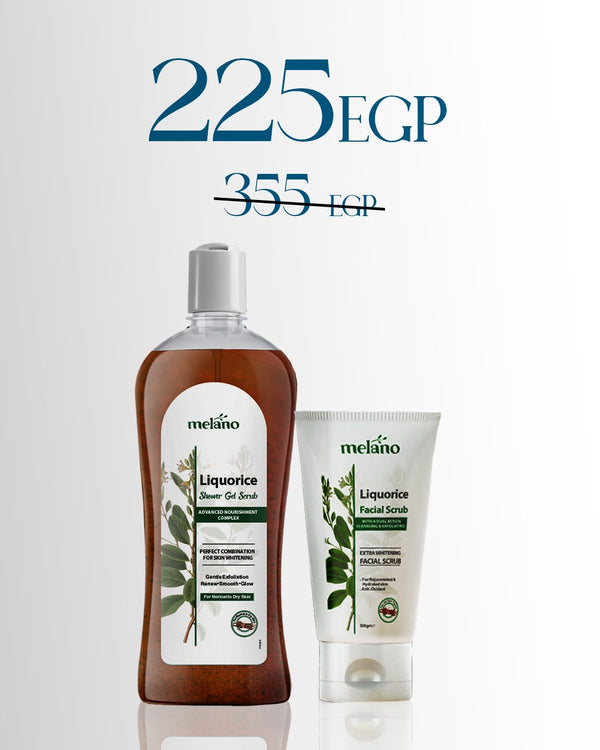 Melano Liquorice Brightening Scrub Set (Shower Gel Scrub & Facial Scrub)
