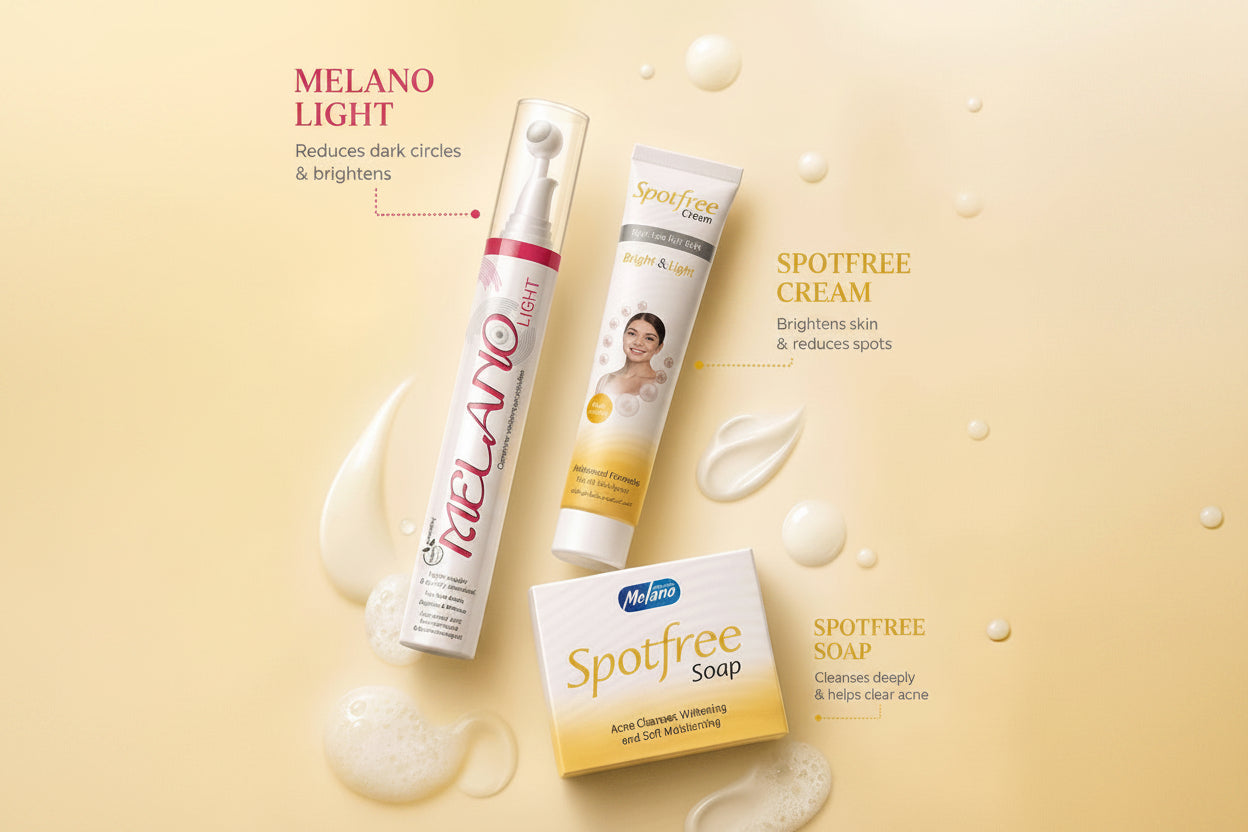 Melano beauty Set (Melano Light under eye cream + Spotfree Soap + Spotfree Cream)