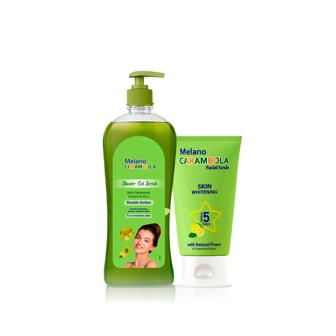 Melano Carambola Whitening Facial Scrub & Shower Gel Scrub Set