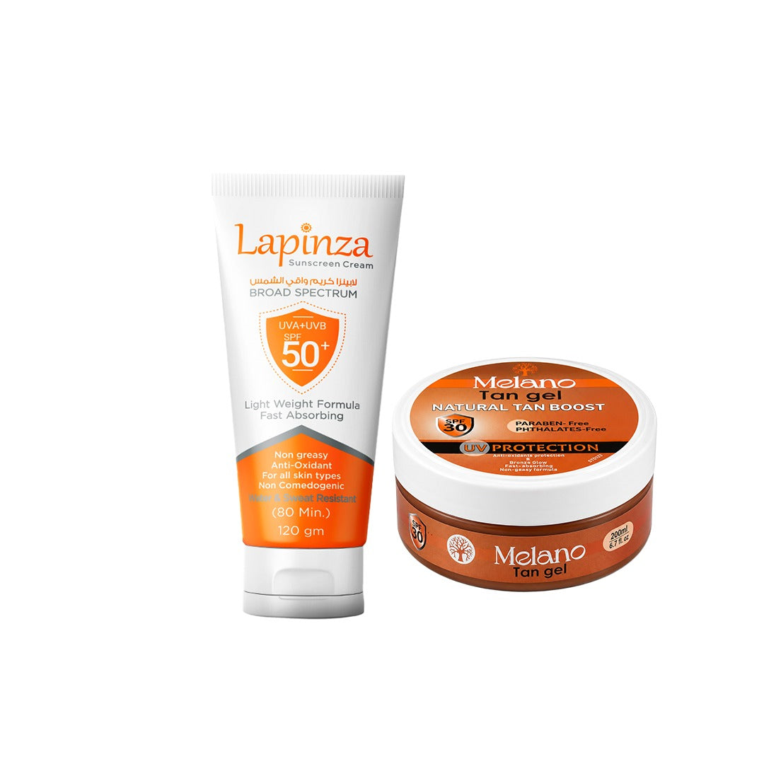 *Summer Glow Duo – Lapinza Sunscreen SPF 50+ & Melano Tan Gel SPF 30*