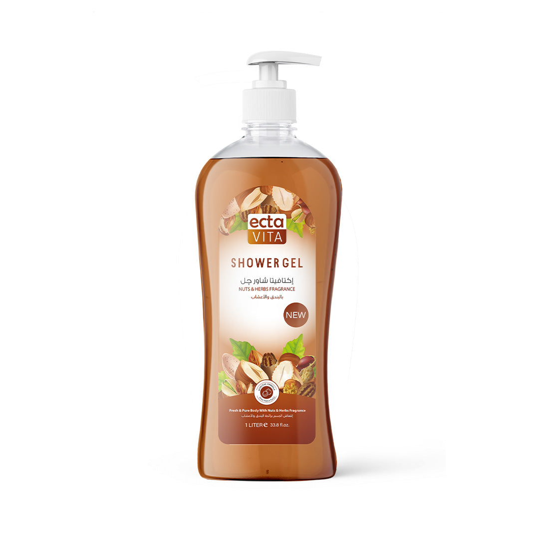 ectavita Nuts & herbal shower gel bottle on a white background